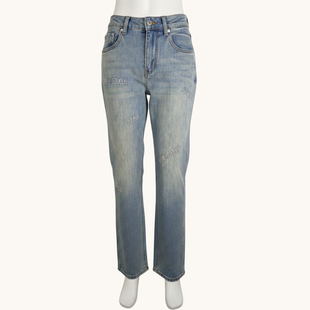 Pantalon Jean Azulino claro con manchas en crema