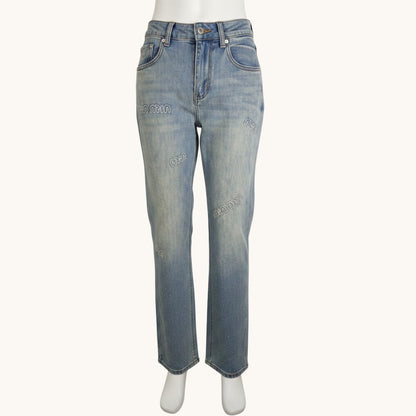 Pantalon Jean Azulino claro con manchas en crema