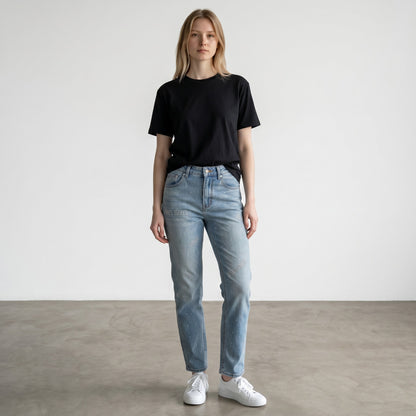 Pantalon Jean Azulino claro con manchas en crema