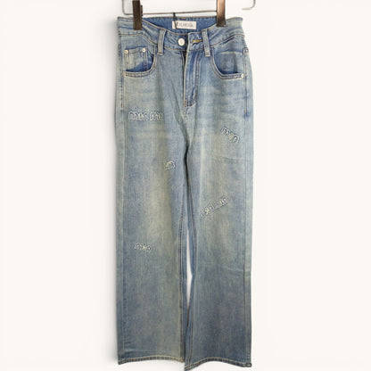 Pantalon Jean Azulino claro con manchas en crema