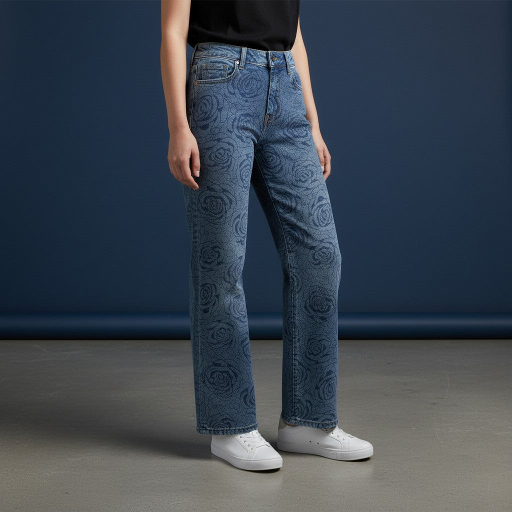 Pantalon Jean diseño rosas