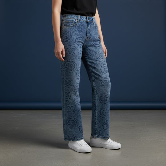 Pantalon Jean diseño rosas