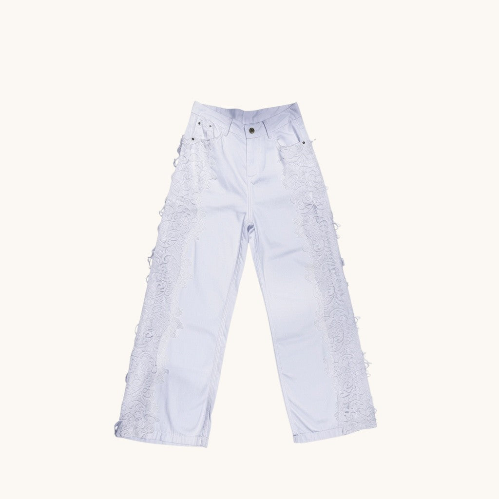 Pantalones con detalle floreado al lateral